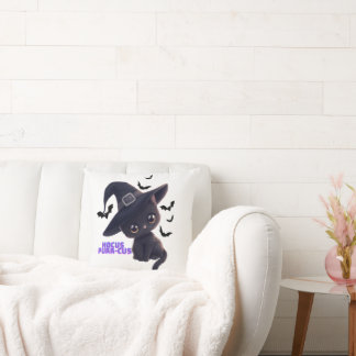 Coussin Hocus Purr-cus Cute Chat Noir Halloween Art