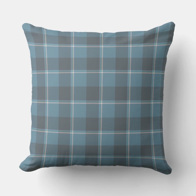 Coussin Hoki Blue and Shuttle Gray Plaid (Recto)