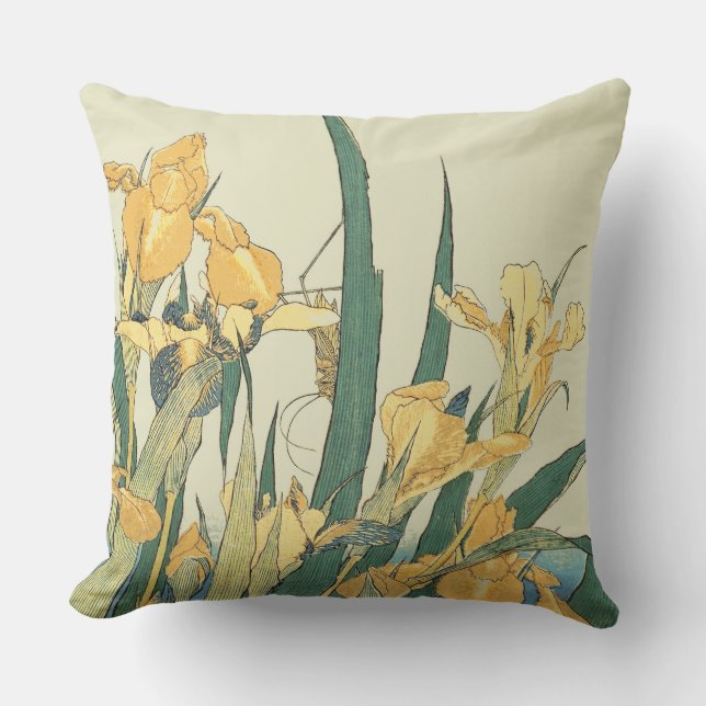 Coussin Hokusai grasshopper et iris Japon (Recto)