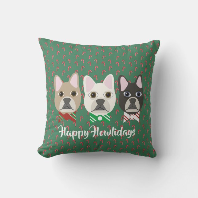 Coussin Holiday Pups Candy Cane (Recto)