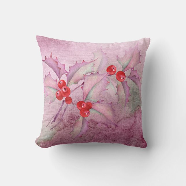 Coussin Holly Berries on Purple (Recto)
