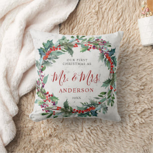 Coussin Holly Berries Wreath Marble M. & Mme Christmas