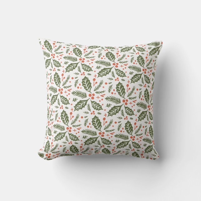 Coussin Holly Berry Motif d'illustration dessin à la main  (Recto)