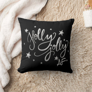 Coussin Holly Jolly AF Shiny Faux Foil Script noir