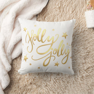 Coussin Holly Jolly   Elégant Gold Faux Foil Script Blanc
