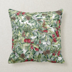 Coussin Holly Red Berries Mistletoe sur Arrière - plan bl