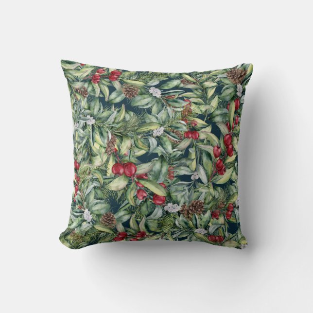 Coussin Holly Red Berries Mistletoe sur Arrière - plan de  (Recto)