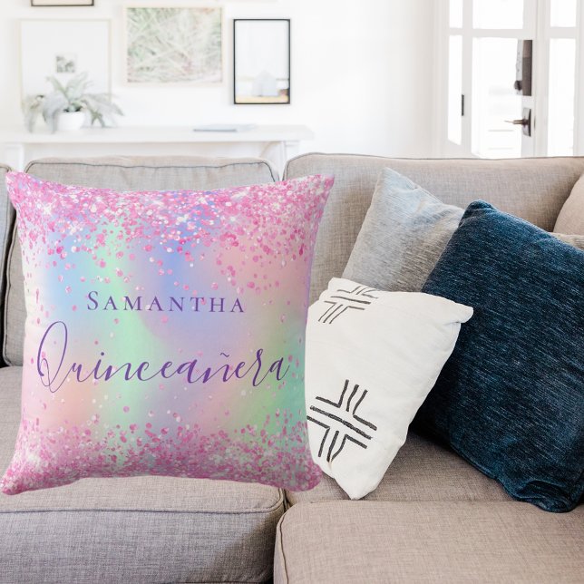 Coussin Holographie de la parties scintillant rose vif de  (Créateur téléchargé)