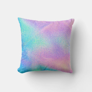 Coussin Holographique texture réelle en bleu rose vert