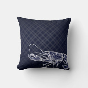 Coussin Homard Vintage Bleu Marine Élégant Fruits de Mer O