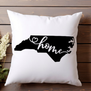 Coussin Home State Outline Heart Caroline du Nord