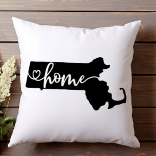 Coussin Home State Outline Heart Massachusetts
