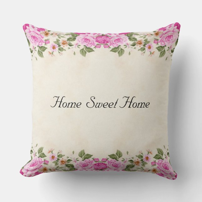 Coussin Home Sweet Home & Beautiful Pink Flowers (Recto)