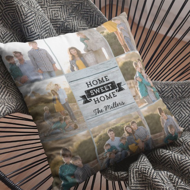 Coussin Home Sweet Home Bois pâle Rustique Photo personnal (Créateur téléchargé)