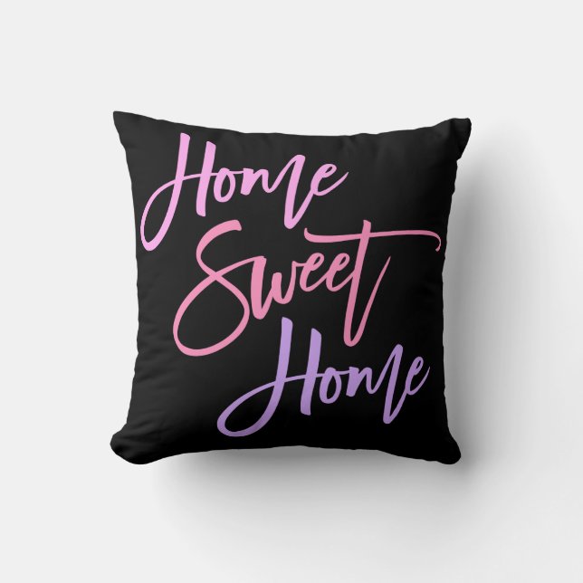 Coussin Home Sweet Home Élégant rose Lilac Script noir (Recto)