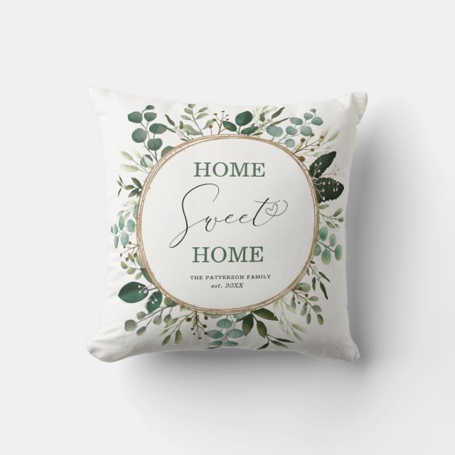 Coussin Home Sweet Home Elégante aquarelle Verdure (Recto)