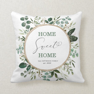 Coussin Home Sweet Home Elégante aquarelle Verdure