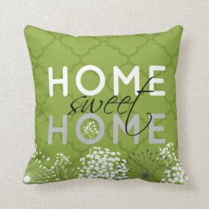 Coussin "Home Sweet Home" en noir et vert