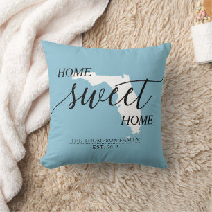 Coussin Home Sweet Home FL State Nom de famille Lancer l'o