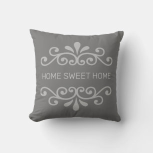Coussin Home Sweet Home & Floral Vector on Grey