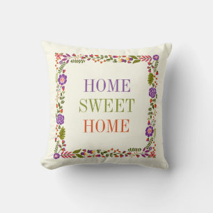 Coussin "HOME SWEET HOME" ressort fleuri violet, orange