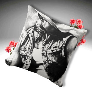 Coussin Homme séduisant en gilet et chapeau, esquisse orig