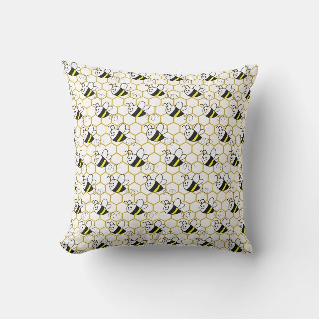 Coussin Honeybee Honeycomb Black Yellow White Pattern  (Recto)