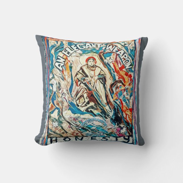 Coussin Honnêteté, une arme élégante. (Recto)