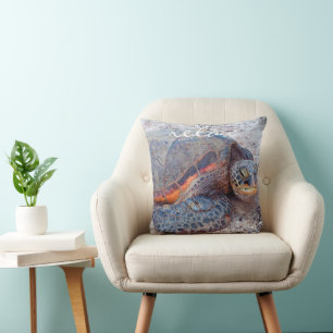 Coussin Honu Hawaiian Sea Turtle Photo Relax Script Bold