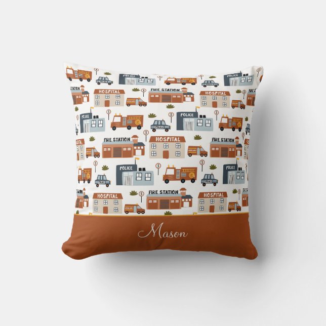 Coussin Hôpital, incendie, police Ville Motif pour enfants (Recto)