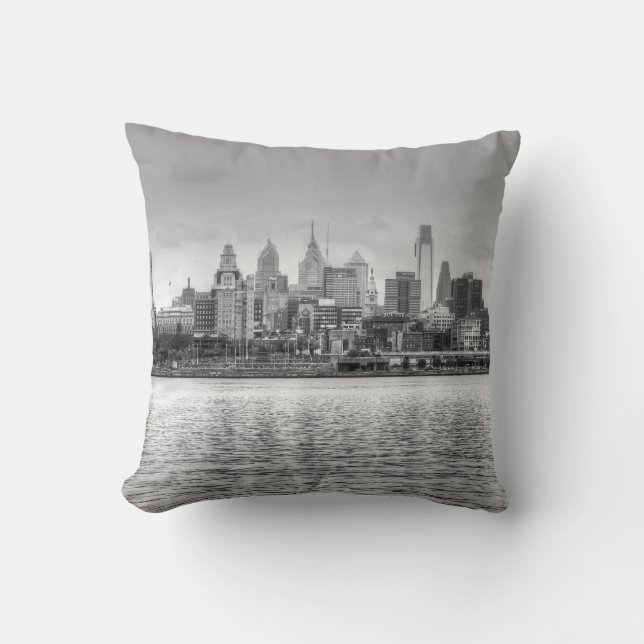 Coussin Horizon de Philadelphie en noir et blanc (Recto)