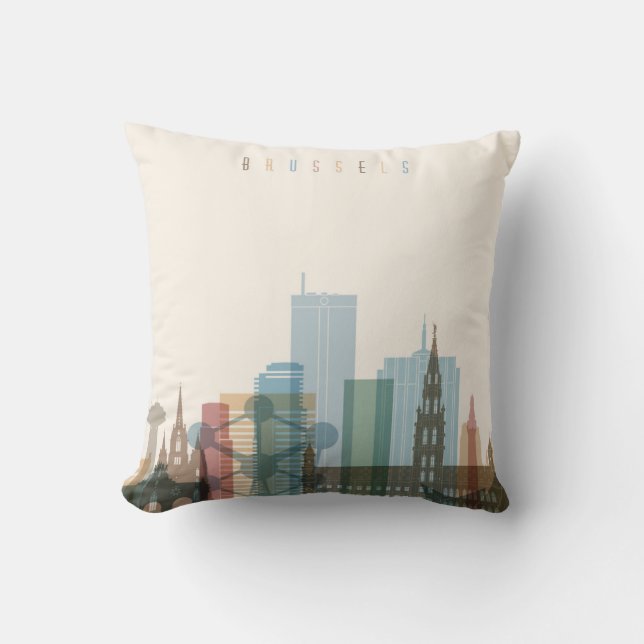 Coussin Horizon de ville de Bruxelles, Belgique | (Recto)