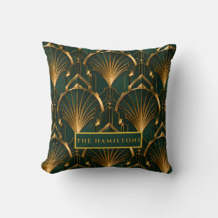 Coussin Horloge murale Art Déco de luxe vert émeraude et o