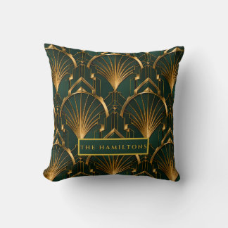 Coussin Horloge murale Art Déco de luxe vert émeraude et o
