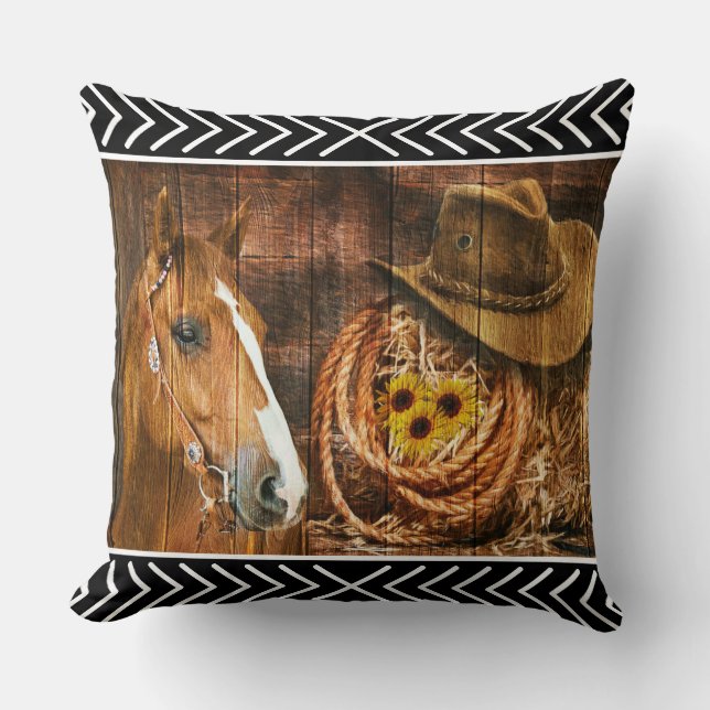 Coussin Horse cowboy Hat Lasso Western (Recto)