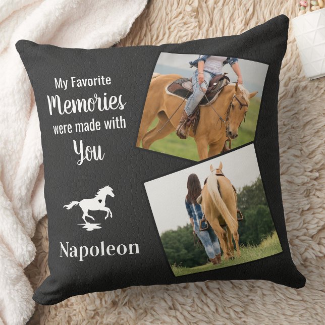 Coussin Horse Memorial Personnalisé 2 Photo Perte d'animal (Créateur téléchargé)