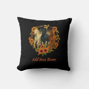 Coussin Horses and Sunflowers Throw Pillow