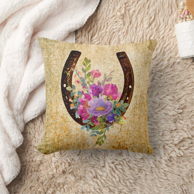 Coussin Horseshoe Rustique Aquarelle Florale Bonne chance (Couverture)