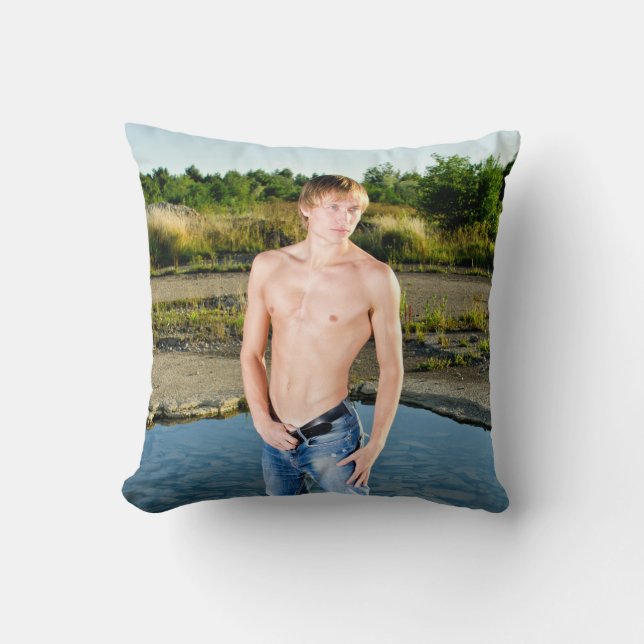 Coussin Hot Guy Sexy Shirless Muscle Man Hunk Lake (Recto)