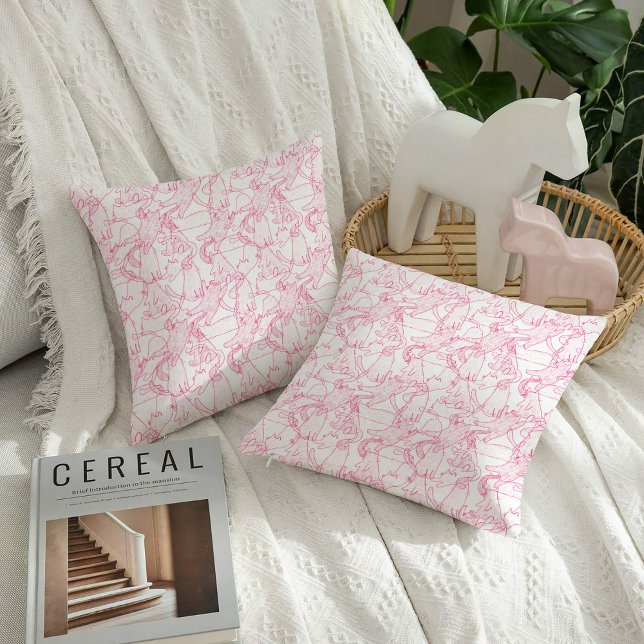 Coussin Hot Pink Scribble Cats – modern cute Pattern (Créateur téléchargé)
