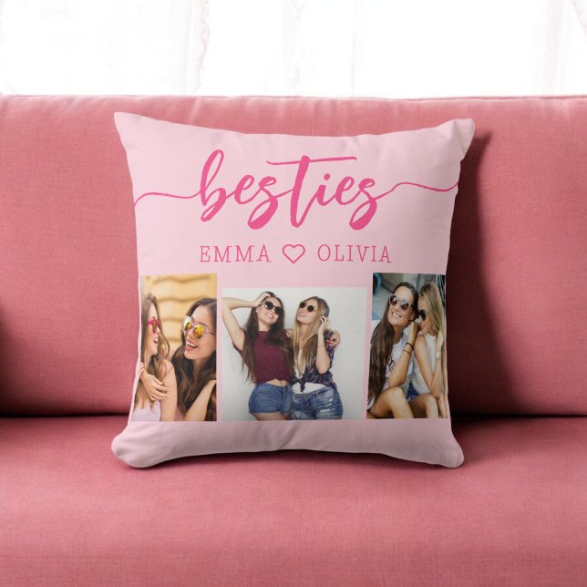 Coussin Hot Rose Besties Friends 3 Photo Collage (Créateur téléchargé)