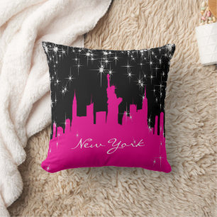 Coussin Hot rose et Black New York Skyline