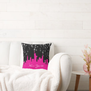 Coussin Hot rose et Black New York Skyline