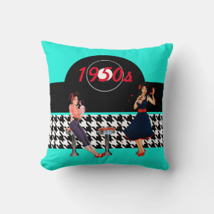 Coussin Houndstooth à damiers 1950 vintage