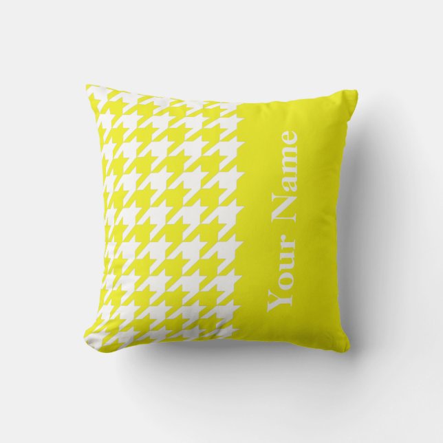 Coussin Houndstooth élégant au citron avec nom (Recto)