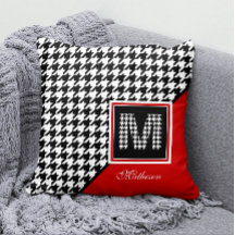Houndstooth et monogramme classiques | Blanc noir