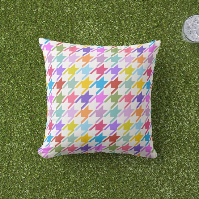 Coussin Houndstooth Multicolor+White Big Motif (Herbe)