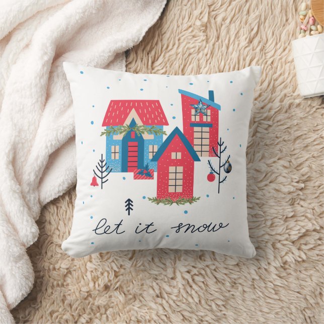 Coussin Houses Let it Snow Merry & Bright Christmas Pillow (Couverture)