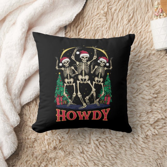Coussin Howdy Dancing Skeleton Funny Noël Holiday (Couverture)