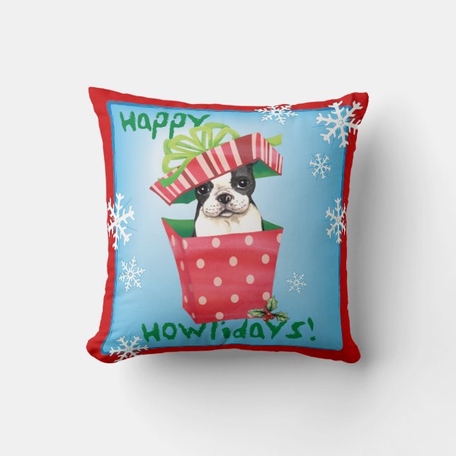 Coussin Howliday heureux Boston Terrier (Recto)